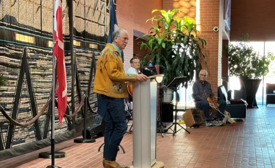 Gilles Allard opening up Metis Week at RDP with a few words