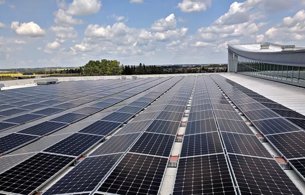 Solar panels on top of the Gary W. Harris Canada Games Centre